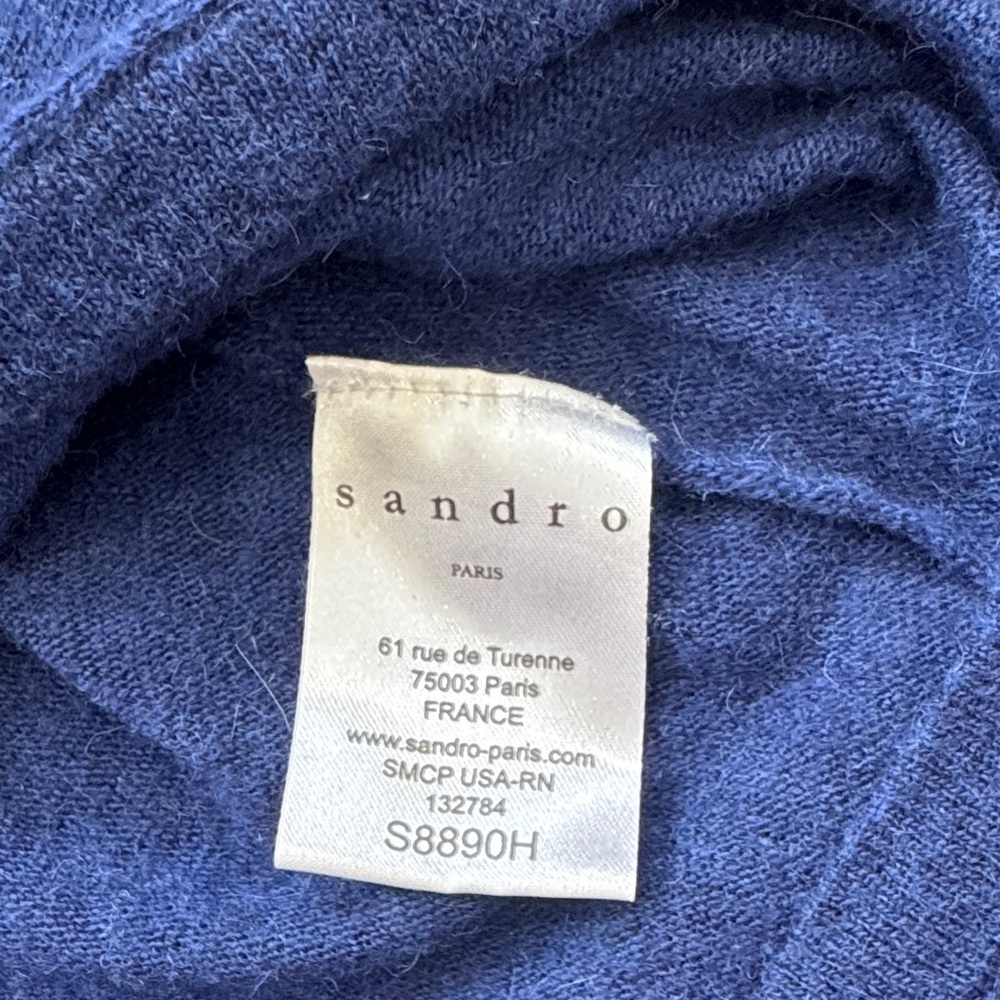 Sandro Paris Blue Alpaca/Wool Blend Oversized V-Neck Sweater - Size M - Picture 4 of 8